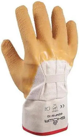 SHOWA 66NFW-10-V Coated Gloves, Natural Rubber Latex, Crinkled, 3/4 Dip, 0