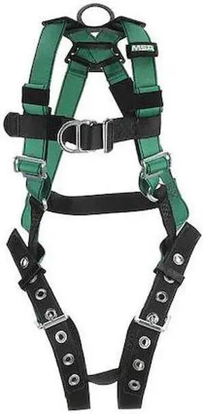 MSA 10197207 Full Body Harness, Vest Style, M, Nylon, Green