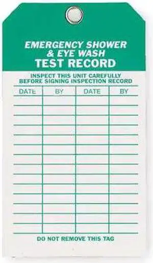 ZORO SELECT 2RMU6 Tag, Eye Wash/Shower Inspection, 4 in W x 7 in H, Polyester,