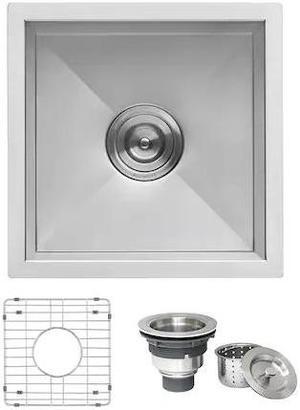 RUVATI RVH7115 15x15" Undermnt 16Ga Zero Raduis Bar Prep Square Kitchen Sink