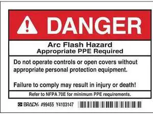 BRADY 99455 Arc Flash Protection Label,PK5