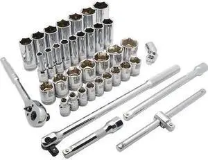 DYNAMIC D018012 Tools 1/2"Dr 38Pcs 6 Point, Std/Deep, SAE Socket Set, 3/8 -