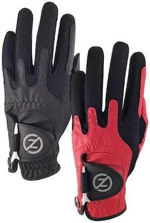 ZERO FRICTION GL00109 Men's Synthetic Performance Golf Glove, Black & Red,PK2