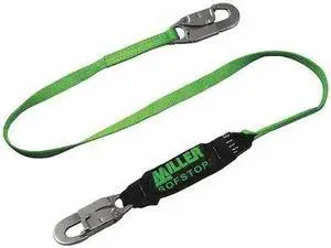 HONEYWELL MILLER 913TWLS-Z7/6FTGN Shock-Absorbing Lanyard, 6 ft., Black, Green