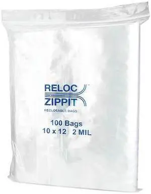 RELOC ZIPPIT R1012 Reclosable Poly Bag 2-MIL, 10"x 12", Clear