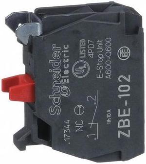 SCHNEIDER ELECTRIC ZBE102 Contact Block, Momentary, 1NC, 22 mm, 10A at 600V AC,