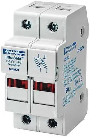 MERSEN USM2I Finger Safe Fuse Block, 0 to 30A Amp Range, 600V AC/DC Volt