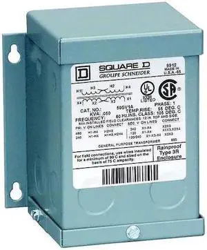 SQUARE D 50SV51A General Purpose Transformer, 50 VA, NEMA 3R, 120/240V AC, 600V