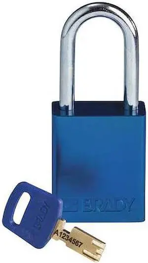 BRADY ALU-BLU-38ST-KD Lockout Padlock,Al,Bl,Key Different