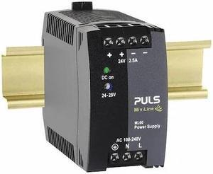 PULS ML60.241 DC Power Supply, 100/240V AC, 60 W, 2.5 A, DIN Rail