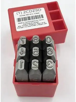 ZORO SELECT 2CDZ9 Number Set,1/4 In. H,Steel