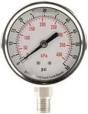 ZORO SELECT 4CFH3 Commercial Pressure Gauge, 0 to 60 psi, 2 1/2 in Dial, 1/4 in