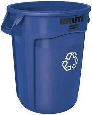 RUBBERMAID COMMERCIAL FG263273BLUE 32 gal Round Recycling Bin, Open Top, Blue,