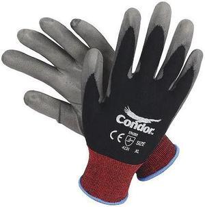 CONDOR 19L490 Coated Gloves, Polyurethane, Smooth, Palm, 3 Abrasion Level,