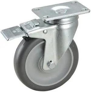 ZORO SELECT 2G033 Swivel Plate Caster w/Total-Lock, Polyur,5in,315lb
