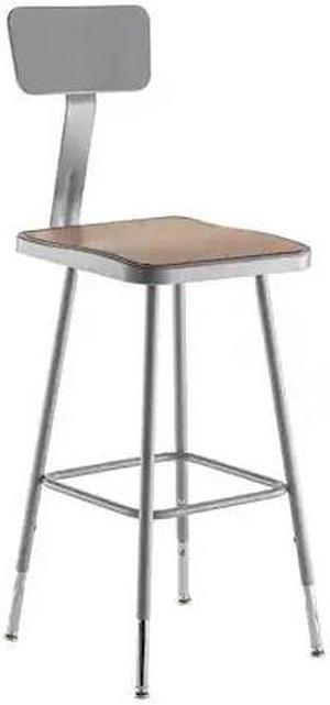 NPS 6324HB Height Adjustable Heavy-Duty Square Seat Stool w/ Back - Supports 500 lb - 23.75" to 31.75" Seat Height - Brown/Gray