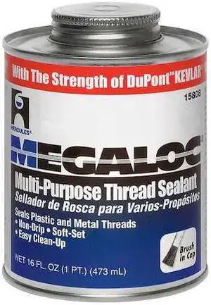 HERCULES 15808 Pipe Thread Sealant 19.2 fl oz, Brush-Top Can, Megaloc, Blue,