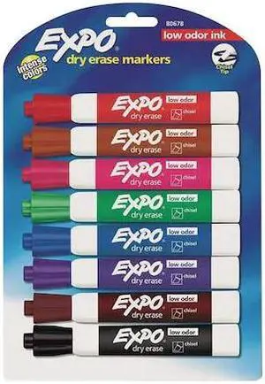 EXPO 2198615 Dry Erase Marker Set, Chisel Tip, Assorted Colors PK8 Low Odor