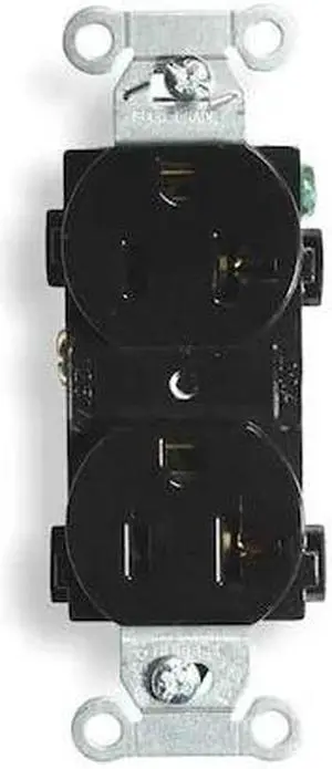 HUBBELL WIRING DEVICE-KELLEMS BR20BLKWR Straight Blade Receptacle, 5-20R, 20 A,