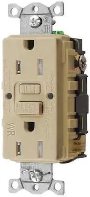 HUBBELL WIRING DEVICE-KELLEMS GFRTW15I GFCI Receptacle, 15A, 125VAC, 5-15R,