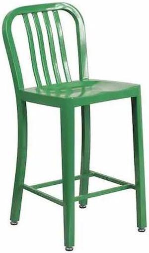 24'' High Green Metal Indoor-Outdoor Counter Height Stool with Vertical Slat Back