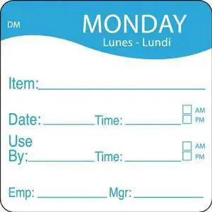 DAYMARK 1100531 Day Label,Monday,2-5/9 In. W,PK250