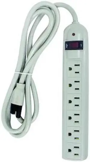 POWER FIRST 52NY55 Surge Protector Outlet Strip,6 ft.,White