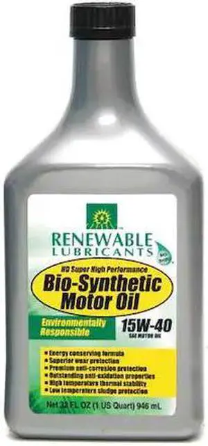 RENEWABLE LUBRICANTS 85351 Engine Oil, 15W-40, Bio-Synthetic, 1 Qt.