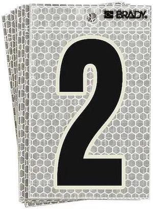 BRADY 3020-2 Ultra Reflective Numbers,2,6 In. H,PK10