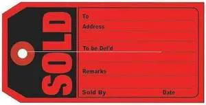 PARTNERS BRAND G26010 Retail Tags, "SOLD", 4 3/4"x2 3/8", Red/Black, PK500