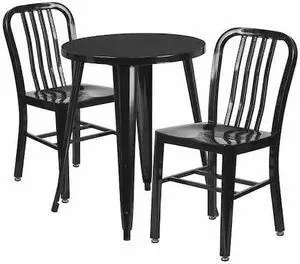 Flash Furniture Napoleon Indoor-Outdoor 24" Round Table Set with 2 Vertical Slat Back Chairs Black (CH518TH218VBK)