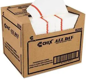 CHIX 8230 Foodservice Towels, 1-Ply, 12.25 x 21, White/Red Stripe, PK200