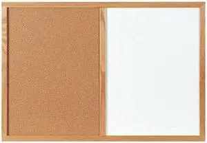 PARTNERS BRAND BCWC3624 Combination Dry Erase/Cork Board, 3' x 2', Brown/White,
