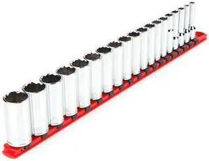 TEKTON SHD91116 3/8 Inch Drive Deep 12-Point Socket Set with Rail, 19-Piece