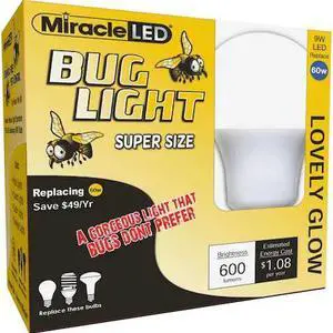 MIRACLE LED 602173 9 W, Compact LED Bulb, Amber, A19, 2000K Temp. Frosted,