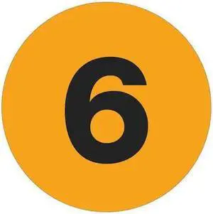 TAPE LOGIC DL1346 Tape Logic Number Labels, "6", 3" Circle, Fluorescent Orange,