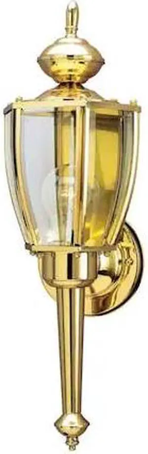 WESTINGHOUSE 6692400 One-Light Outdoor Wall Lantern Polished Brs Steel Clr