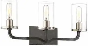 NUVO 60-6123 Sherwood 3 Light Vanity 24 in. Iron Black Brushed Nickel Acc