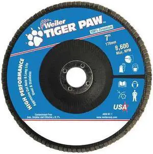 WEILER 51150 7" Abrasive Flap Disc Angled (TY29) Phenolic Backing 60Z 7/8" Arbr