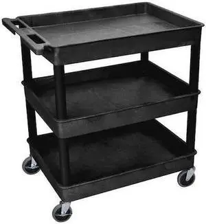 ZORO SELECT TC111-B Utility Cart with Deep Lipped Plastic Shelves, 400 lb Load
