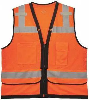 ERGODYNE 8253HDZ Orange Mesh Surveyors Vest,Org,2XL/3XL, Zipper closure
