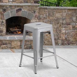 FLASH FURNITURE 4-CH-31320-24-SIL-GG Silver Backless Metal Stool,24"