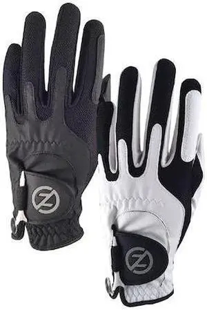 ZERO FRICTION GL00110 Men's Synthetic Performance Golf Glove, Black & White,PK2