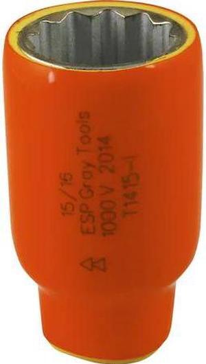 GRAY TOOLS 1415-I Socket 15/16" X 1/2" Drive, 12 Point Standard Length, 1000V