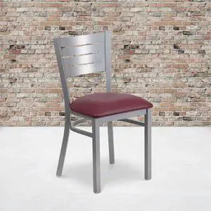 FLASH FURNITURE 2-XU-DG-60401-BURV-GG Silver Slat Chair-Burg Seat,PK2