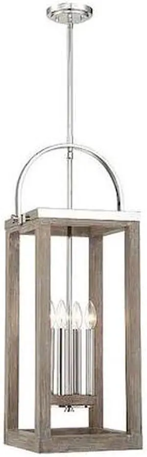 NUVO 60/6483 Bliss 4-Light Pendant Driftwood Finish with Polished Nickel Accents