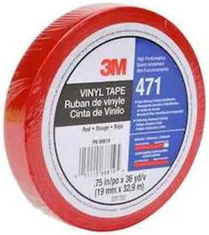 3M 471 Floor Marking Tape, vinyl, Solid, Red, 3/4 in W., 5.2 mil Thickness