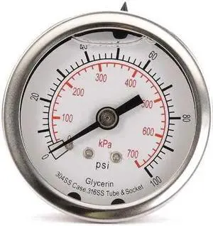 ZORO SELECT 4CFP1 Pressure Gauge, 0 to 100 psi, 1/4 in MNPT, Stainless Steel,