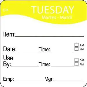 DAYMARK 1100532 Day Label,Tuesday,2-5/9 In. W,PK250