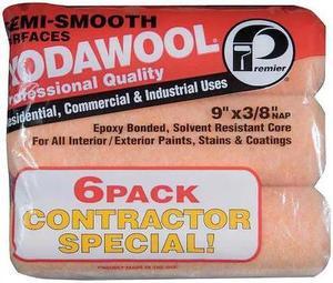 PREMIER 6KW38 9" Paint Roller Cover, 3/8" Nap, Polyester/Knitted Wool, 6 PK